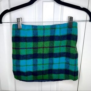 Lands End Kids Green Blue Plaid Wool Skirt LL Bean